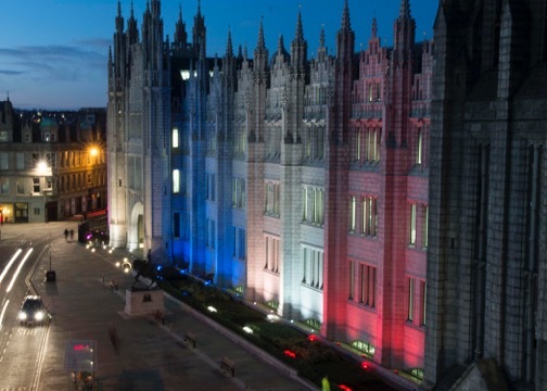 Marischal College lit up in respect for the victims of the Paris. Picture by Norman Adams 