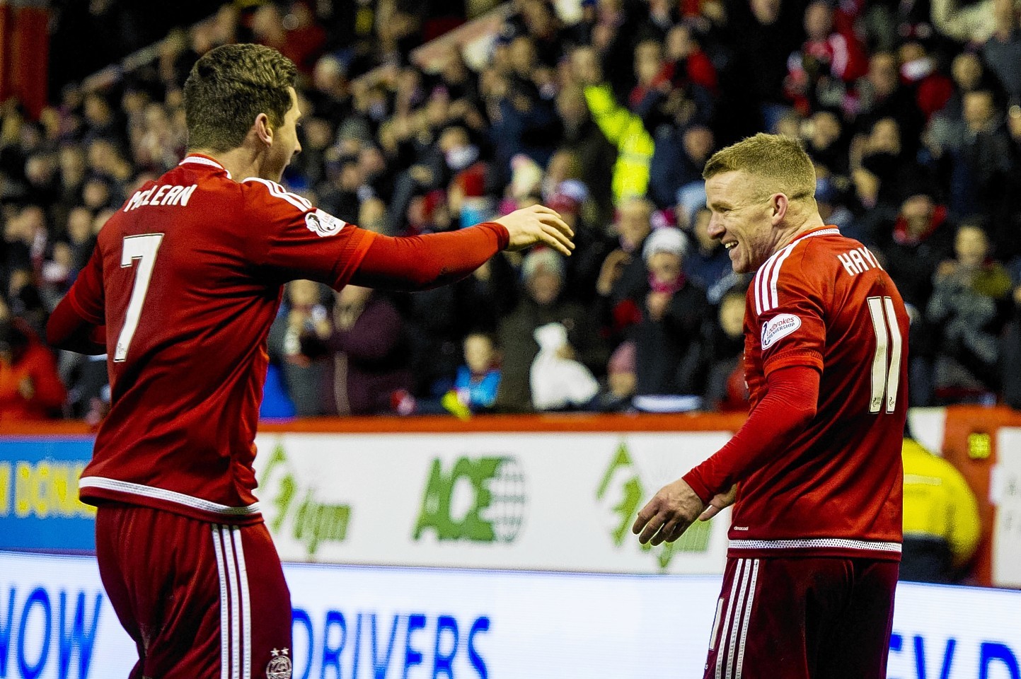 Aberdeen's Jonny Hayes (right) celebrates his goal with team-mate Kenny McLean