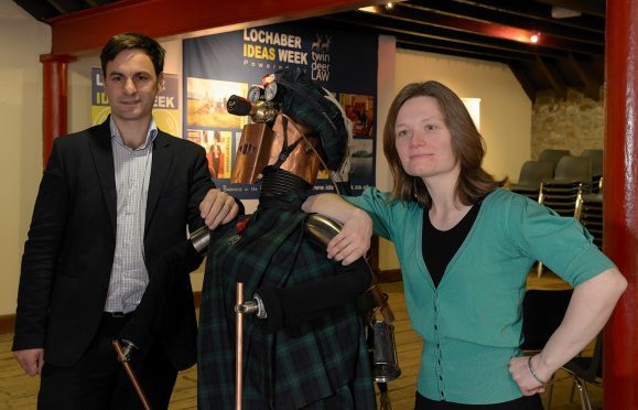 Lochaber Chamber of Commerce Chairman Bruno Berardelli and Claire Gibb of Room 13 at the launch of Lochaber Ideas Wee