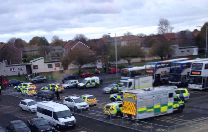 A large police presence near the scene in Kirkcaldy yesterday