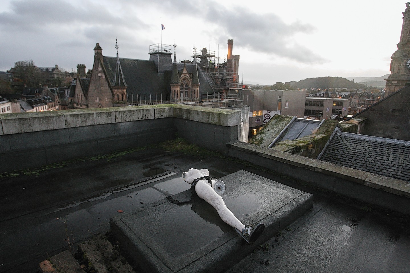The mannequin on the roof of the old Woolworths building in Inverness
