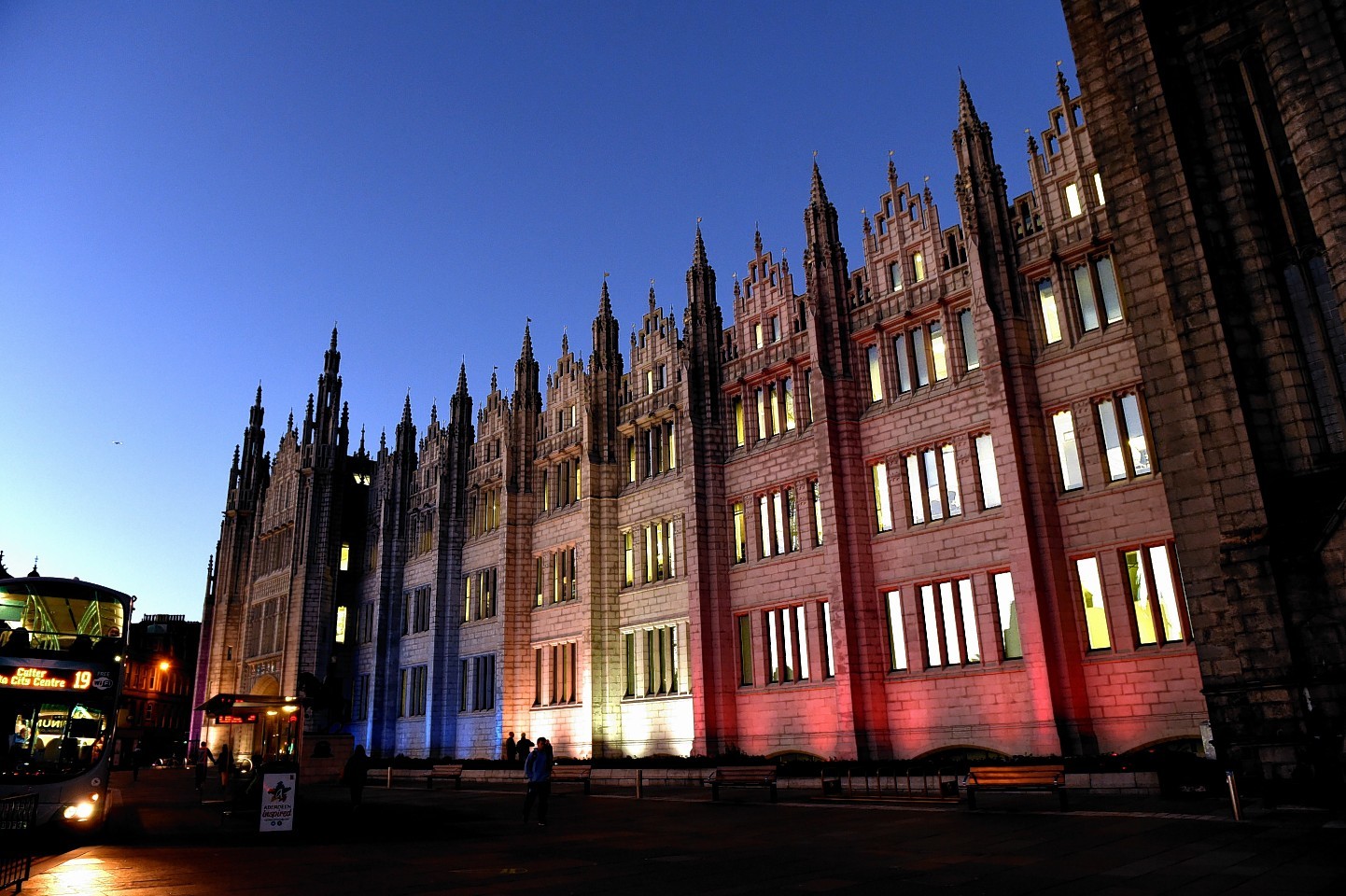 Marischal College lit up in respect for the victims of the Paris attacks. Picture by Kevin Emslie