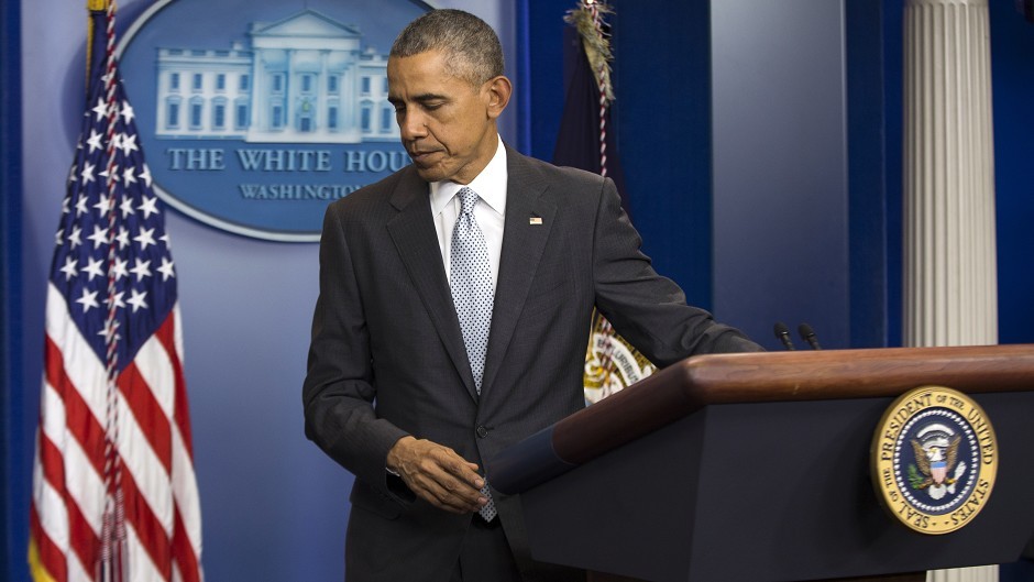 President Barack Obama walks from the podium after speaking about the attacks in Paris (AP)