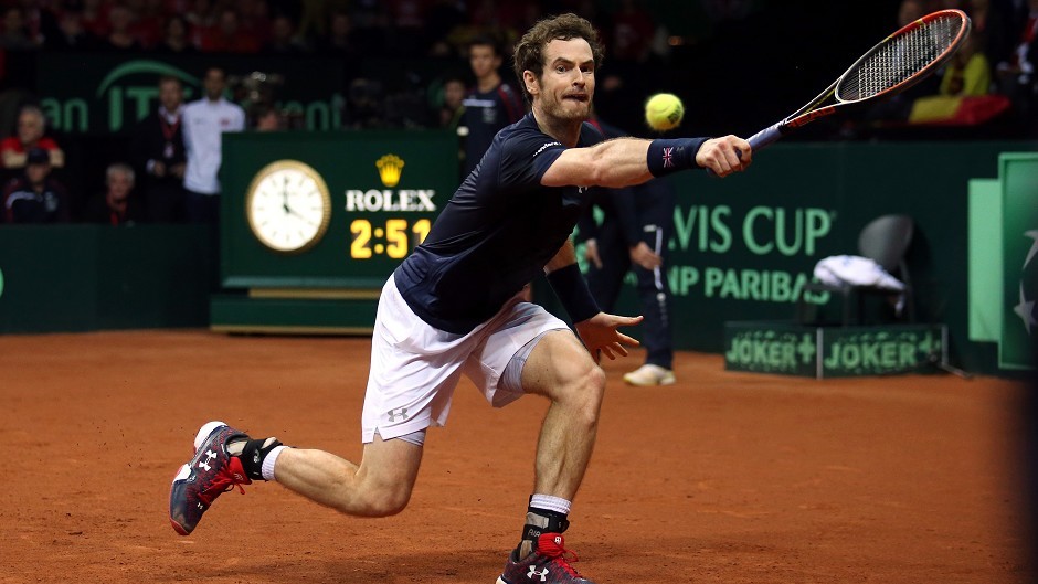 Great Britain's Andy Murray in action during day three of the Davis Cup Final at the Flanders Expo Centre, Ghent