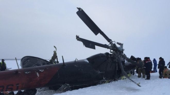 The crashed civilian Mi-8 helicopter
