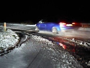 Snow on the A96 at Glens of Foudland.
