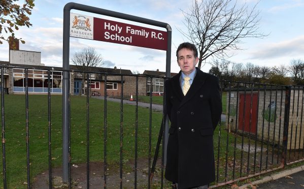 Cllr Steve Delanay outside Holy Family school in Aberdeen