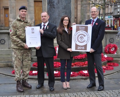 Councillor Chris Tuke (second left) was presented with the award by Lt Col Tom Marsden (left), the commanding officer of 39 Engineer Regiment based at Kinloss Barracks, along with Katie Burton and council research and information officer Carl Bennett