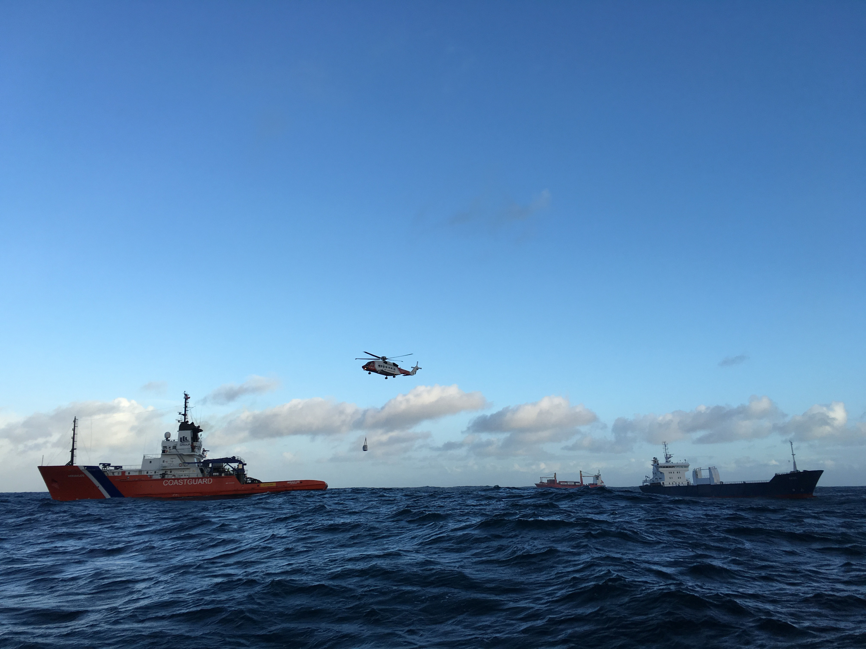 Stricken ship Skog is brought under tow by emergency tug Herakles