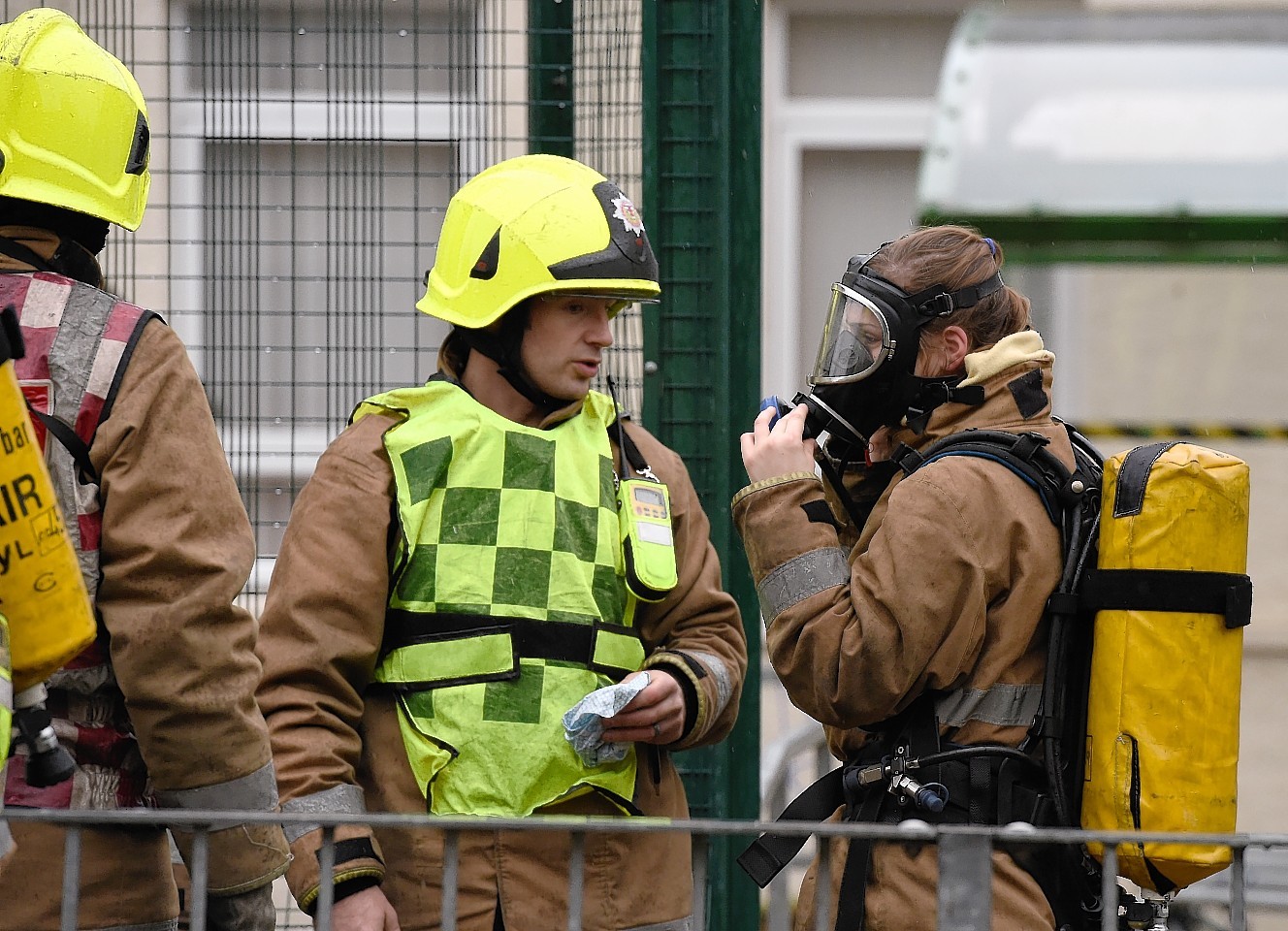 Firefighters at the scene of the classroom fire at Balloch Primary School