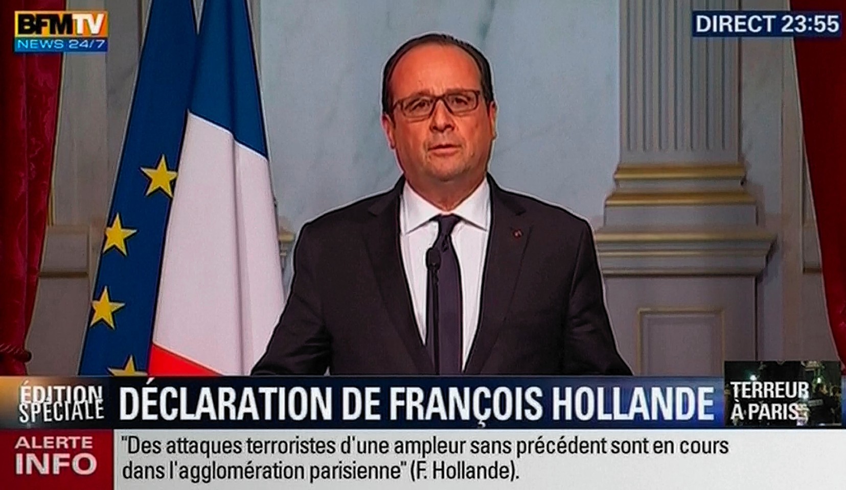 Local TV images of President François Hollande