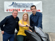 ARCHIE'S Claire Bush with Ecosse's  Martin Marshall (left) and Andy Freeman.  The charity received more than £10,000 from a pro bike evening held at the Beach Ballroom.