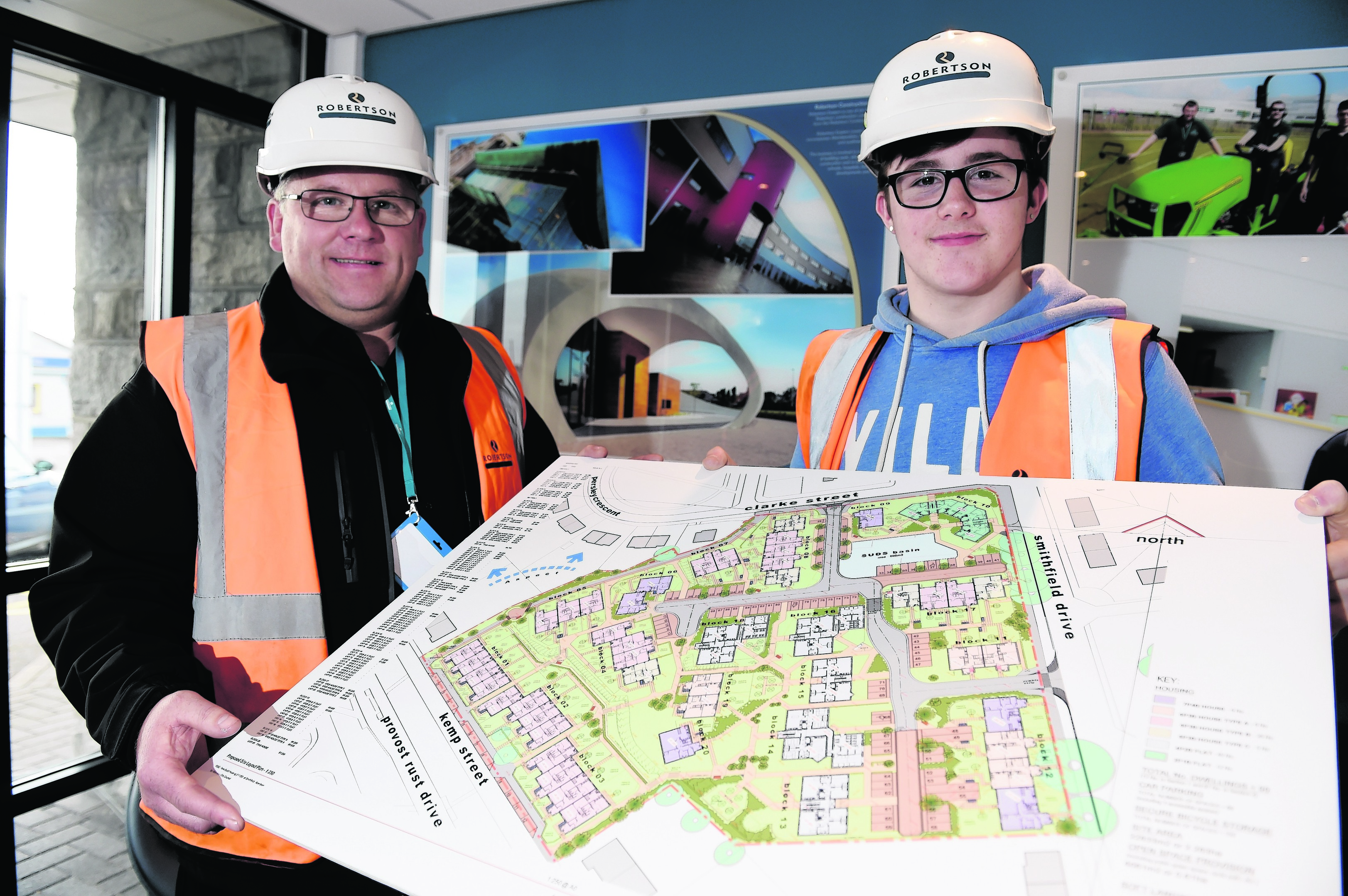 Apprentice 100 - Apprentice joiner Cameron McLeod at Robertson Group, and Steve Anderson (site manager) was an apprentice 25 years ago. Picture by KENNY ELRICK 10/11/2015