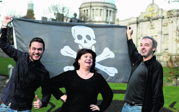 Panto stars, from left, Jordan Young, Elaine C. Smith and Alan McHugh outside HM Theatre in Aberdeen. Photos: Jim Irvine