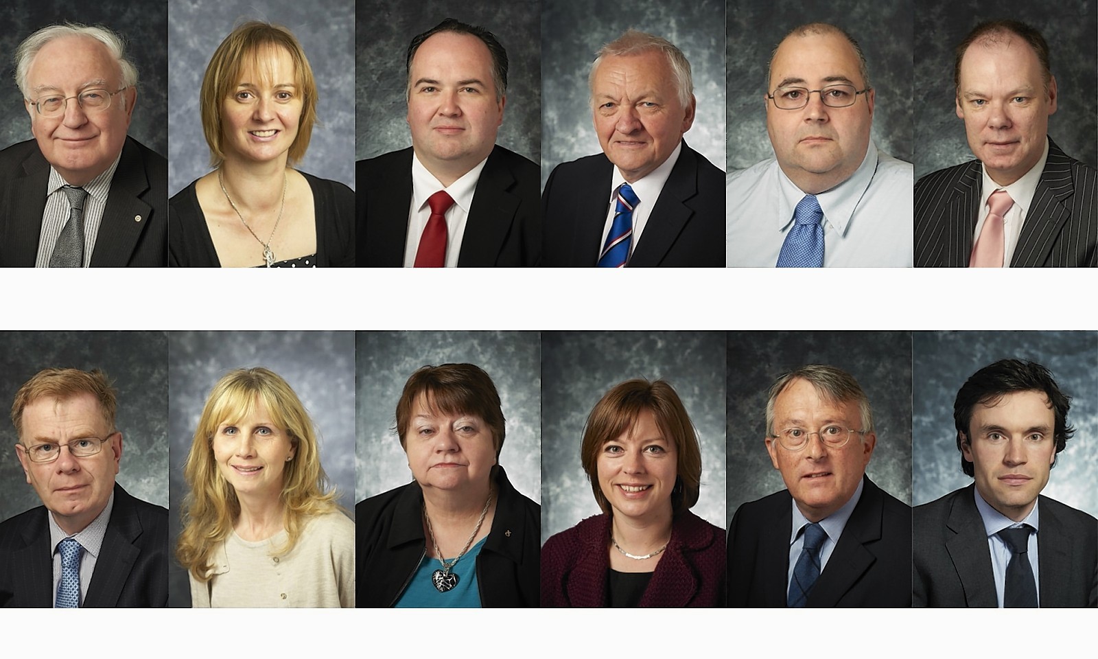 12 of the councillors who have not paid: Top row: Ken MacLeod (LD), Liz MacDonald (SNP), Neil MacDonald (Lab), Drew Millar (Highland Alliance), Hugh Morrison (Ind), Martin Rattray (Highland Alliance), Bottom row: Alasdair Rhind (Ind), Glynis Sinclair (SNP), Jean Slater (SNP), Kate Stephen (LD), Jamie Stone (LD) and Ben Thompson (Ind). 