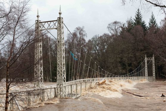 The Cambus O'May footbridge over the River Dee was severely damaged by Storm Frank in 2015