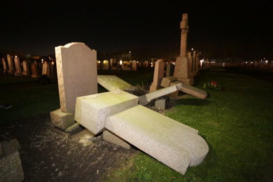 Vandalism at Balmoor Cemetery, Peterhead