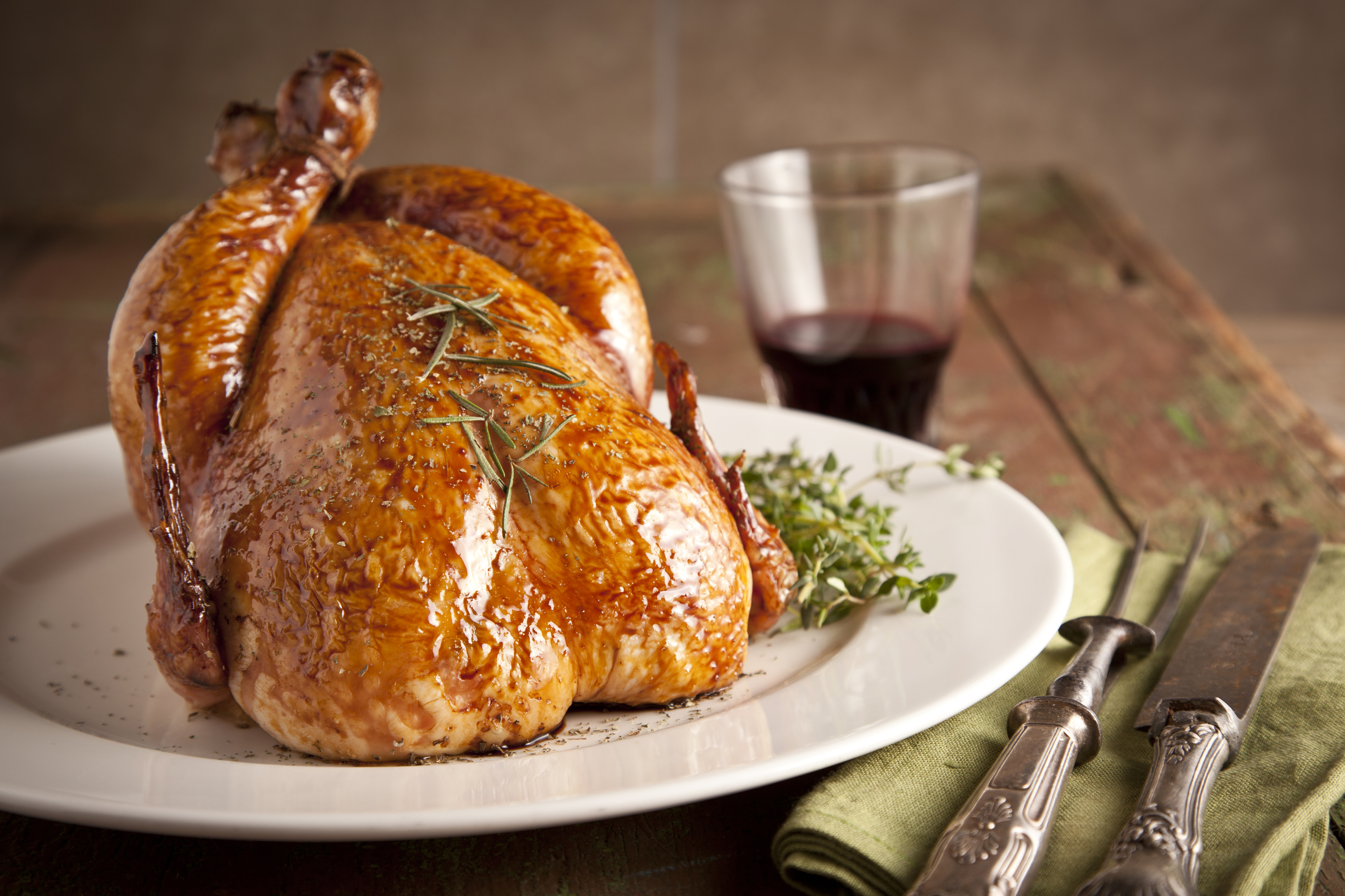 Grilled turkey on wooden plate for christmas and thanks giving