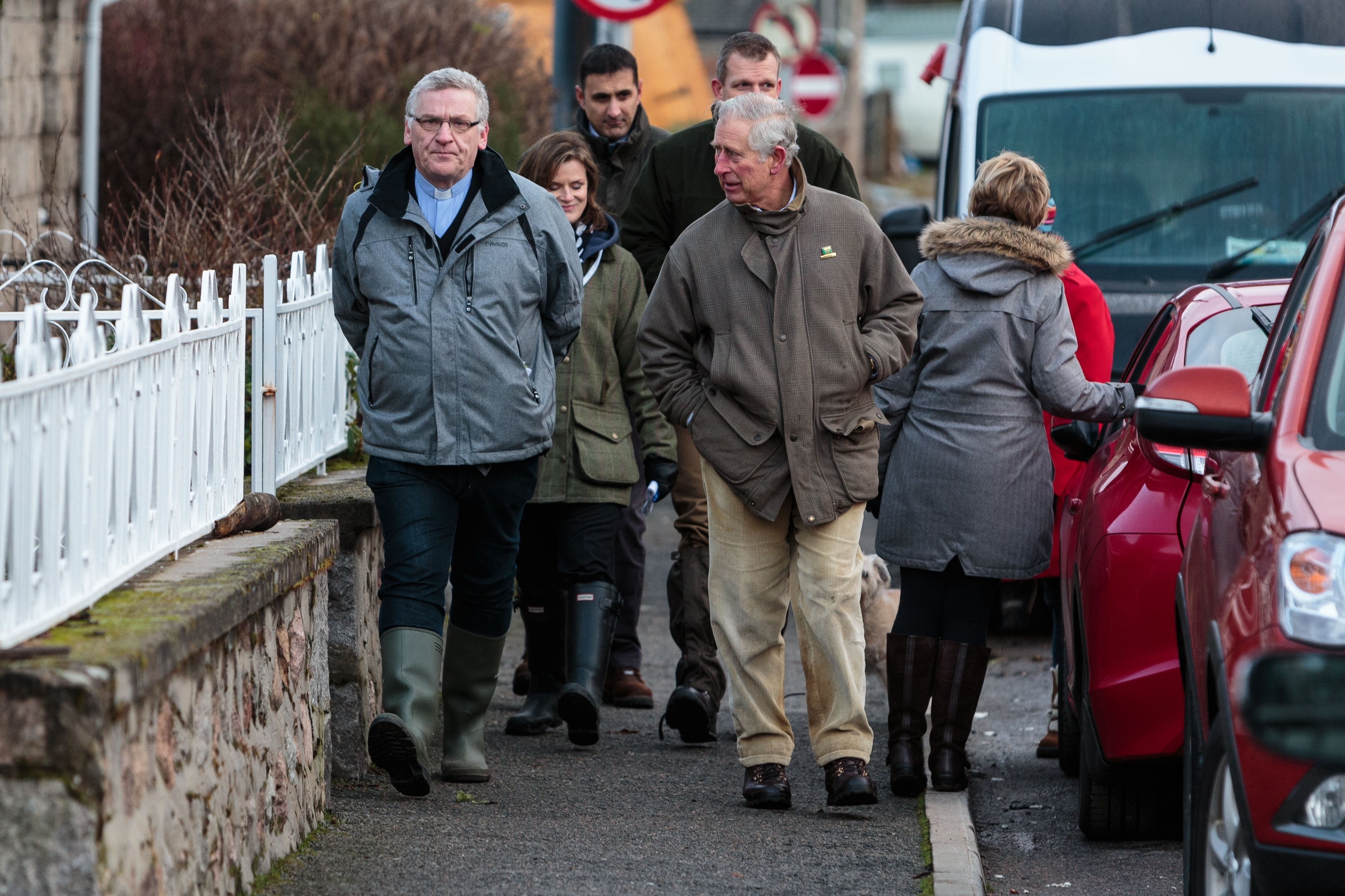  Prince Charles speaks to residents in Ballater amongst the devastation in the wake of Storm Frank 