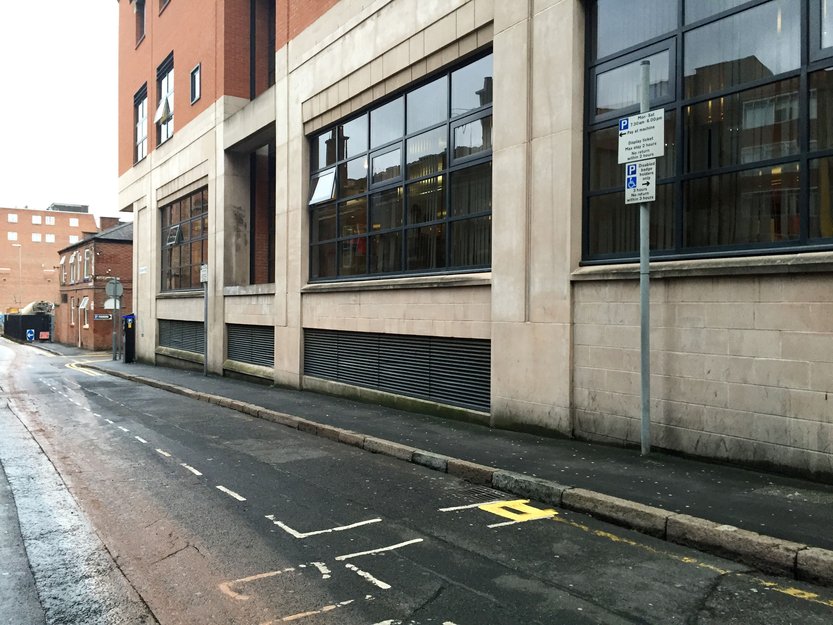 Double yellow lines on Chatham Street, Leicester, measuring less than two feet in length have been painted. PRESS ASSOCIATION Photo. Picture date: Tuesday December 1, 2015. The City Council said the freshly repainted lines on the city centre street cost the authority around £1 when they were given a new coat in November. See PA story TRANSPORT Lines. Photo credit should read: Alex Britton/PA Wire