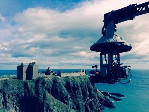 Picture from Paul McGuigan's Twitter feed showing filming for the Frankenstein remake at Dunnottar Castle