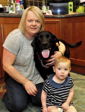 Lorna Gerrie with Max the lab and granddaughter Sophia-Jade Noble