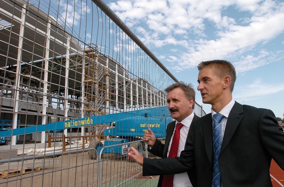 George Yule and David Beattie, Aberdeen University Director of Sports Development, visit the site as work progressed on the Sports Village 