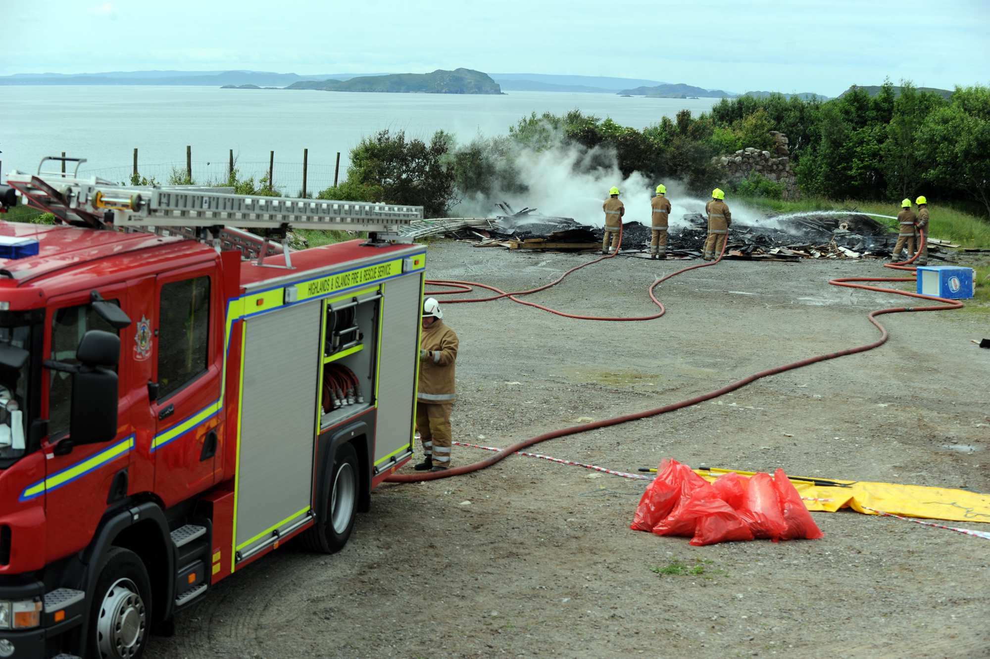 Fire incident at former Hydroponicum at Achiltiebuie.
Picture by Gordon Lennox 15/06/2014.