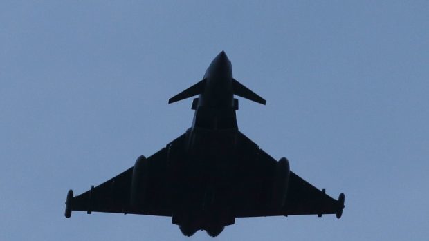 A Eurofighter Typhoon jet takes off from RAF Lossiemouth in Scotland heading for Syria.