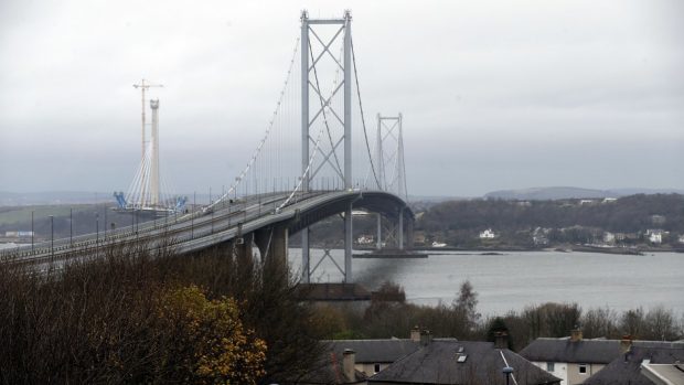 An empty Forth Road Bridge after it was closed to traffic