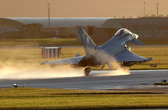 A Typhoon coming in to land at RAF Lossiemouth