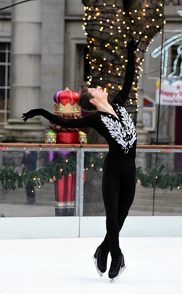 Aberdonian and Robert Gordon's College pupil Ruaridh Fisher on the ice rink at Aberdeen's Christmas village. Pictures and video by Kami Thomson 