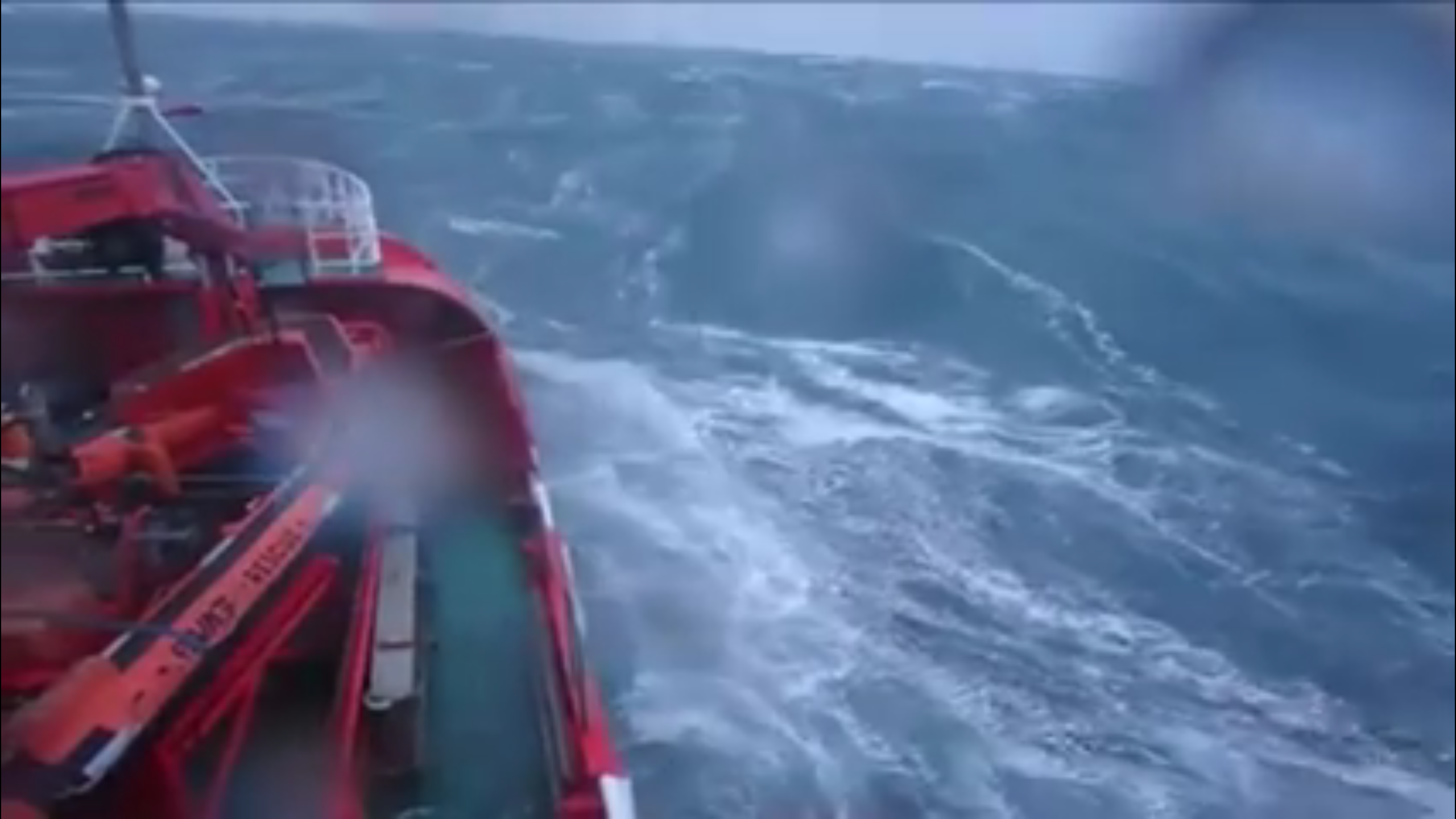 The Danish ship battles big waves in the North Sea
