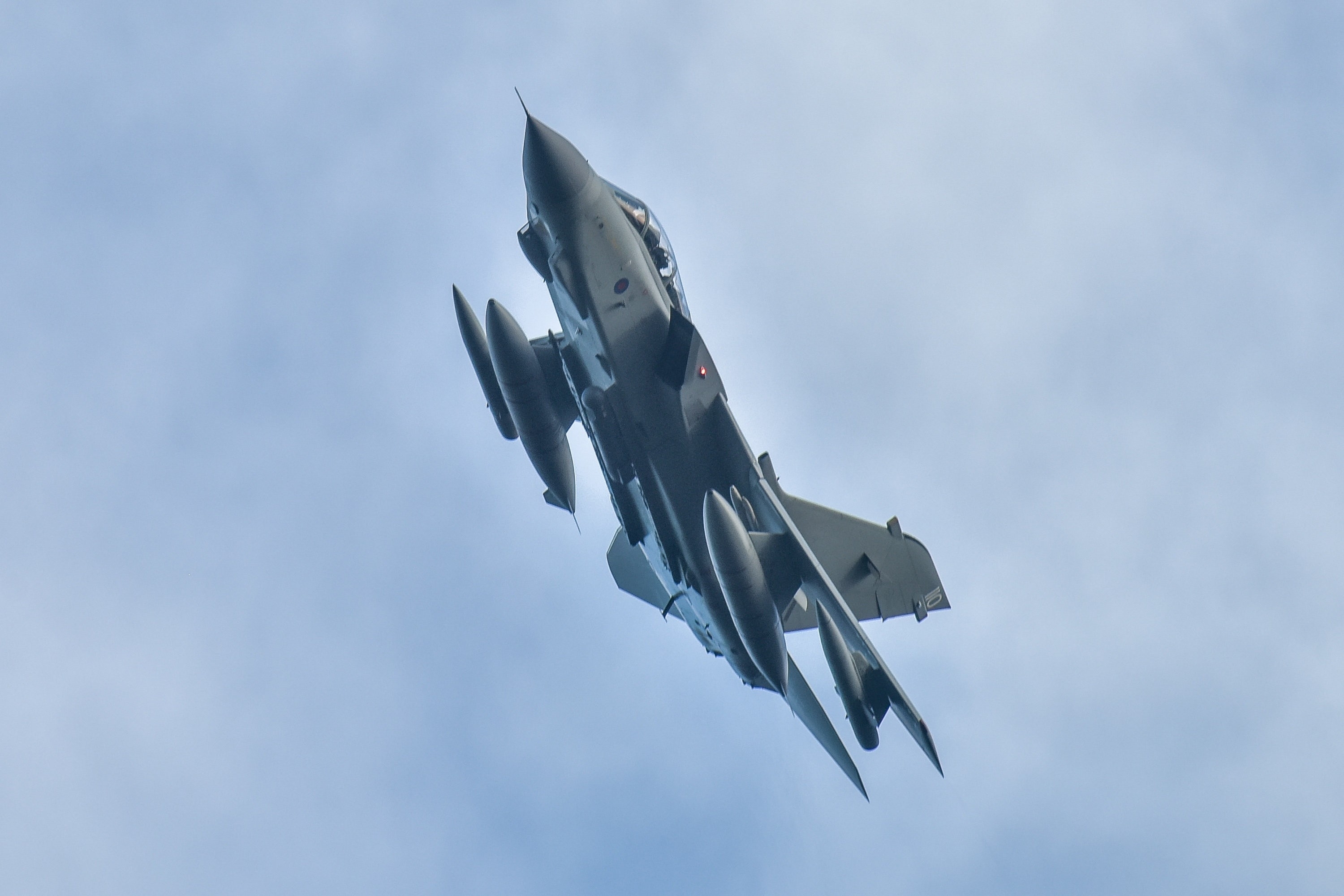 An RAF Tornado GR4 pictured flying above RAF Lossiemouth