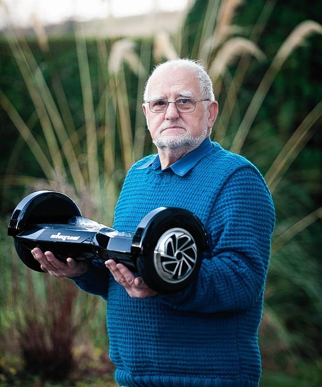 Grandfather Bob Wilson of Craigellachie with the “hoverboard” he bought