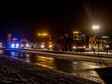 Steve MacDougall, Courier, A9 Dual Carriageway one Mile North of Pitlochry. Pictured, emergency vehicles responding to an overturned lorry on A9.