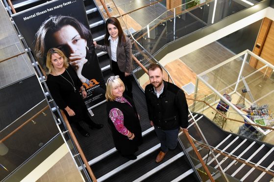 Susan Greig, Apache North Sea's financial accounting manager, Muby Oztabay, ACIS youth councillor, Patricia Paterson, Apache North Sea's executive assistant and David Smillie, fundraising marketing manager for Mental Health Aberdeen.