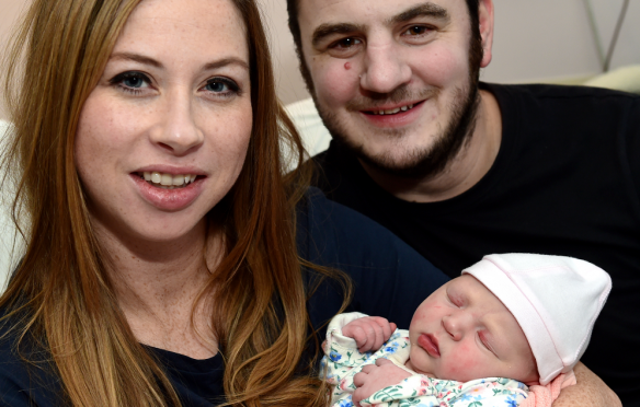 Antonia and Thomas Croll of Aberdeen, with baby Thea who was born at 02:32.