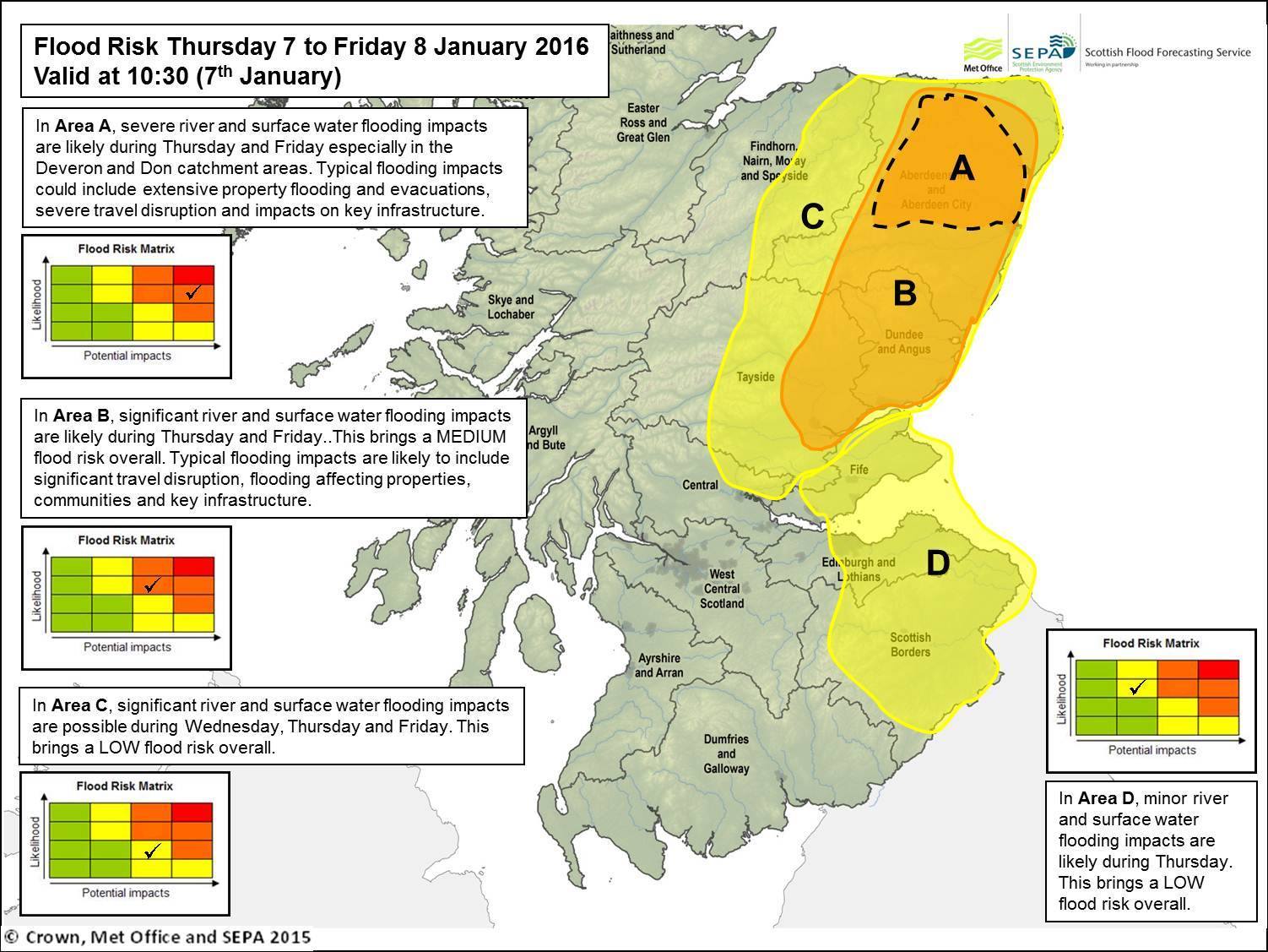 SEPA's 'Area of Concern map' for today's flood outlook