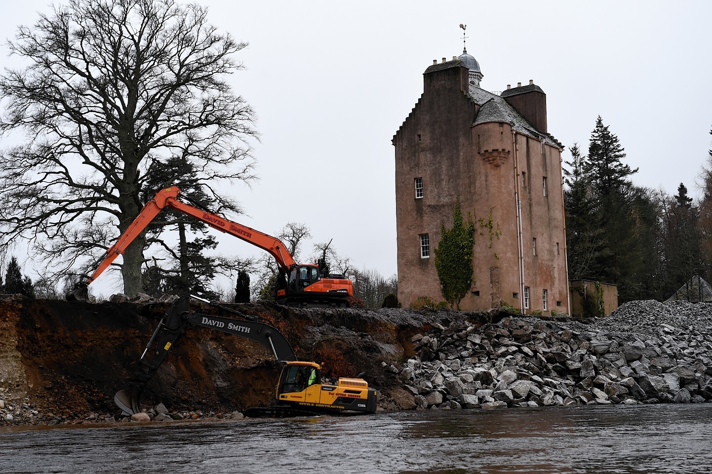 Work to save Abergeldie Castle after it was almost washed into the River Dee. Pictures by Kenny Elrick and Kami Thomson 
