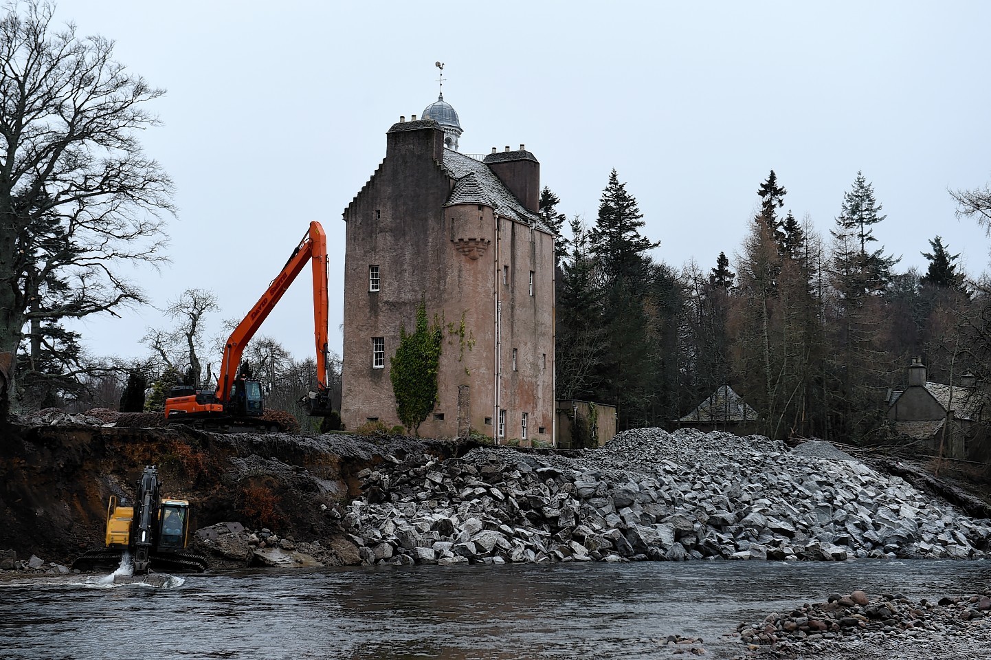 Work to save Abergeldie Castle after it was almost washed into the River Dee. Pictures by Kenny Elrick and Kami Thomson 