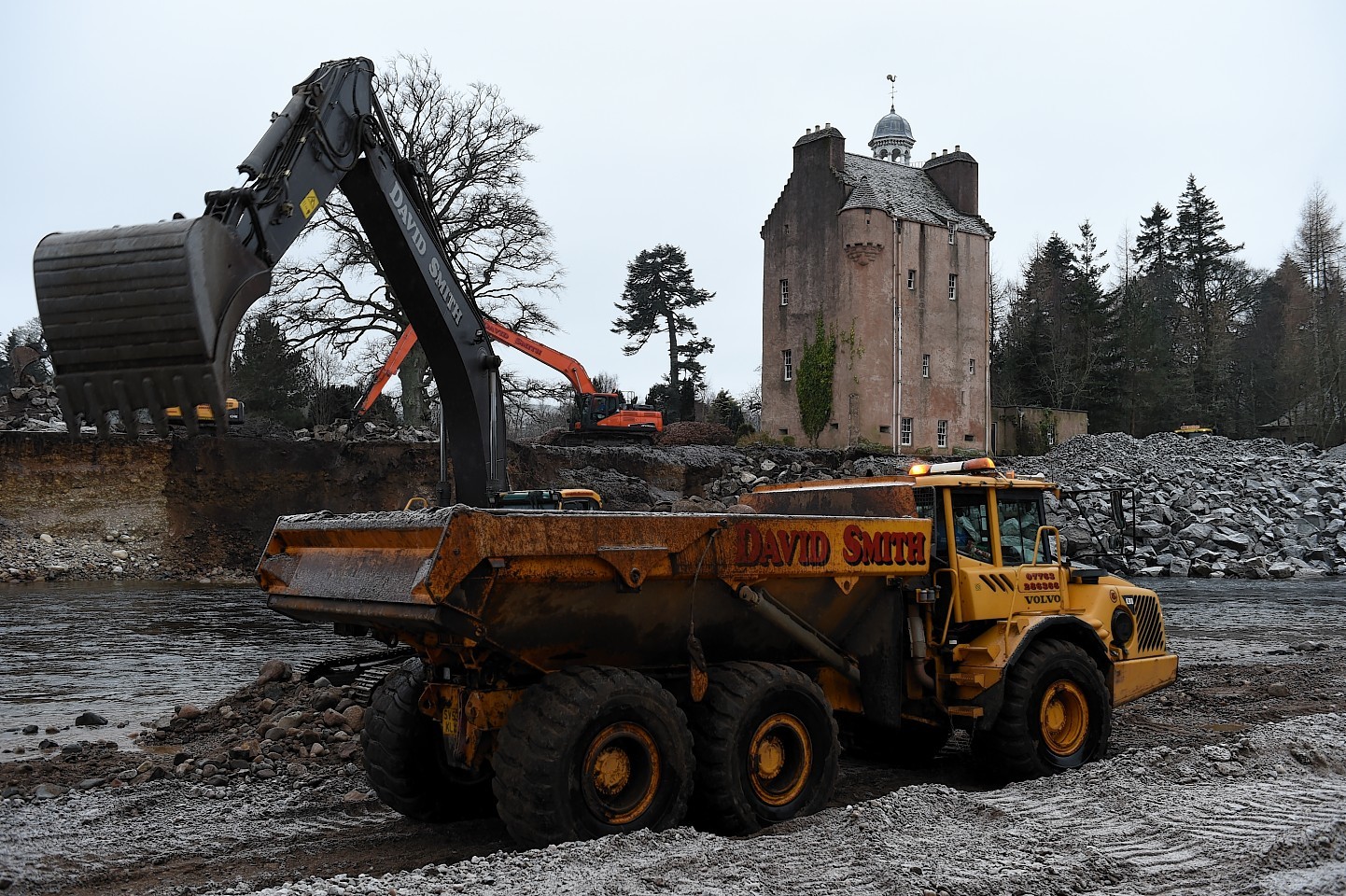 Work to save Abergeldie Castle after it was almost washed into the River Dee. Pictures by Kenny Elrick and Kami Thomson 