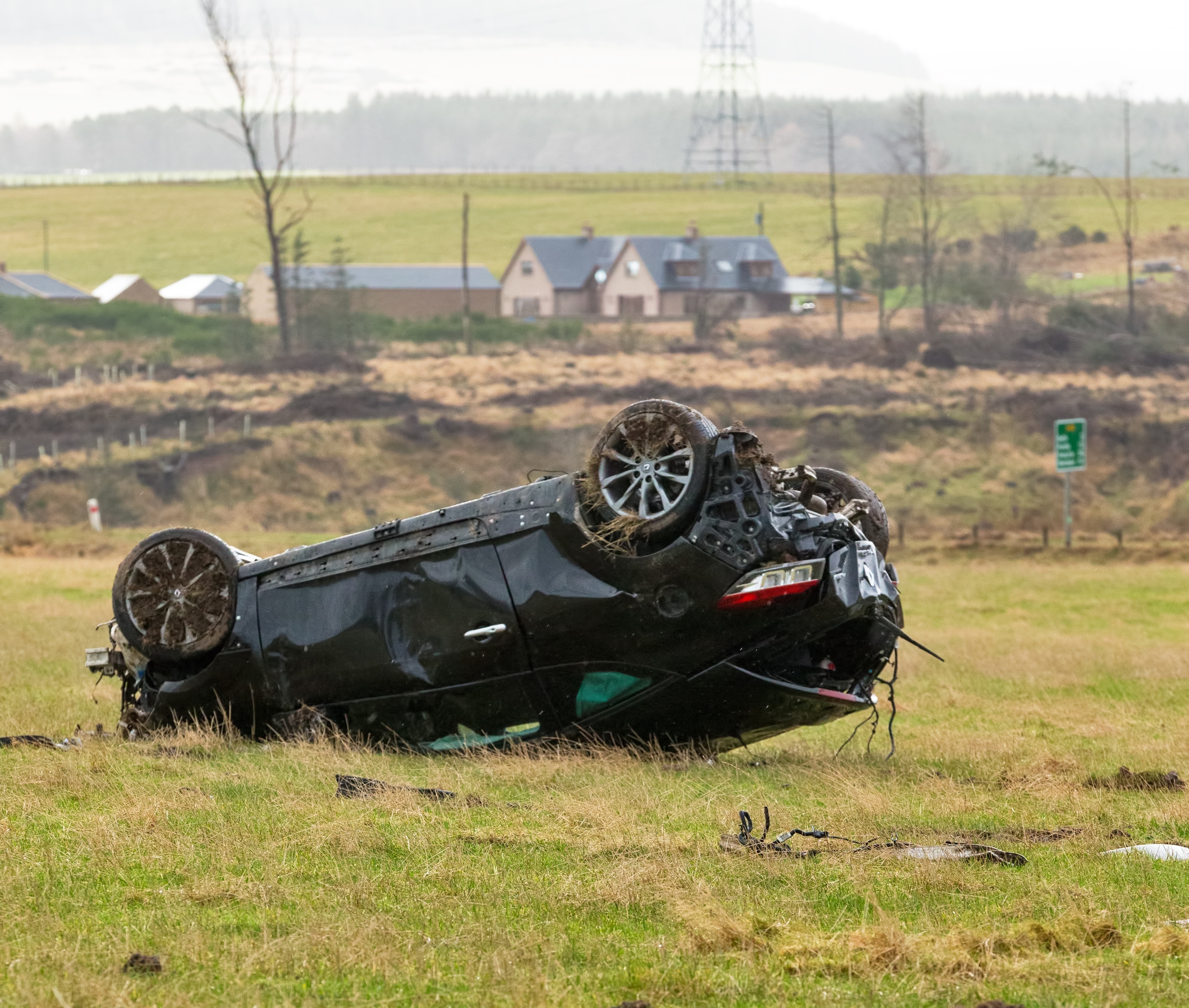 The car landed in a nearby field