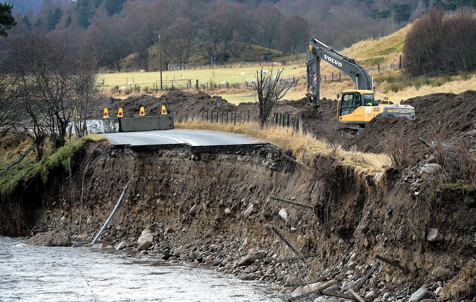 Ongoing work on the A93 Ballater to Braemar road creating a new road to replace what was washed away in the recent floods.     Picture by Kami Thomson