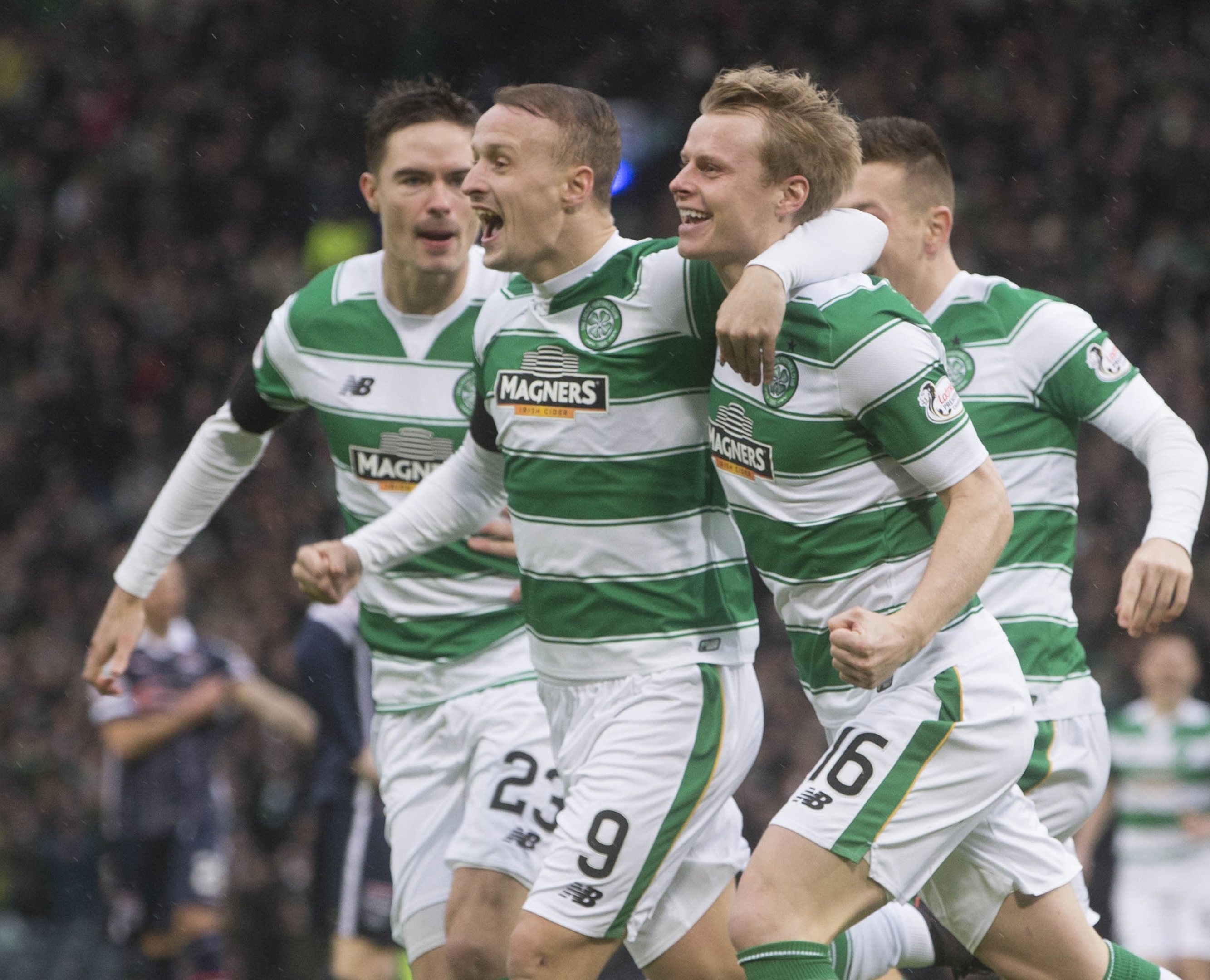 Celtic's Gary Mackay-Steven (right) celebrates scoring his side's opening goal 
