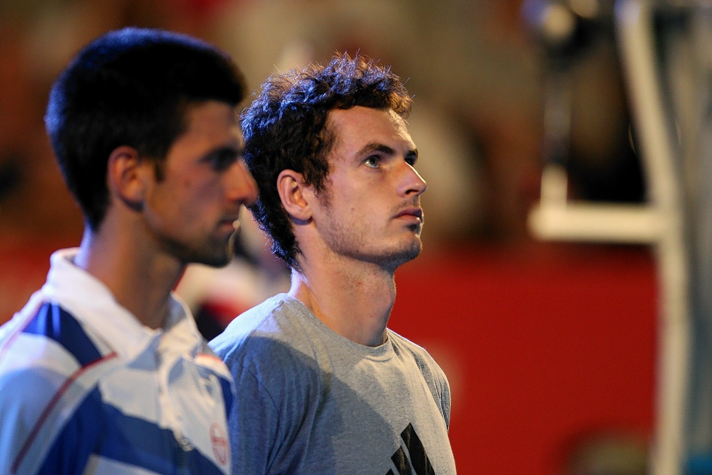 A dejected Murray alongside Djokovic after the Serb won the 2011 final 