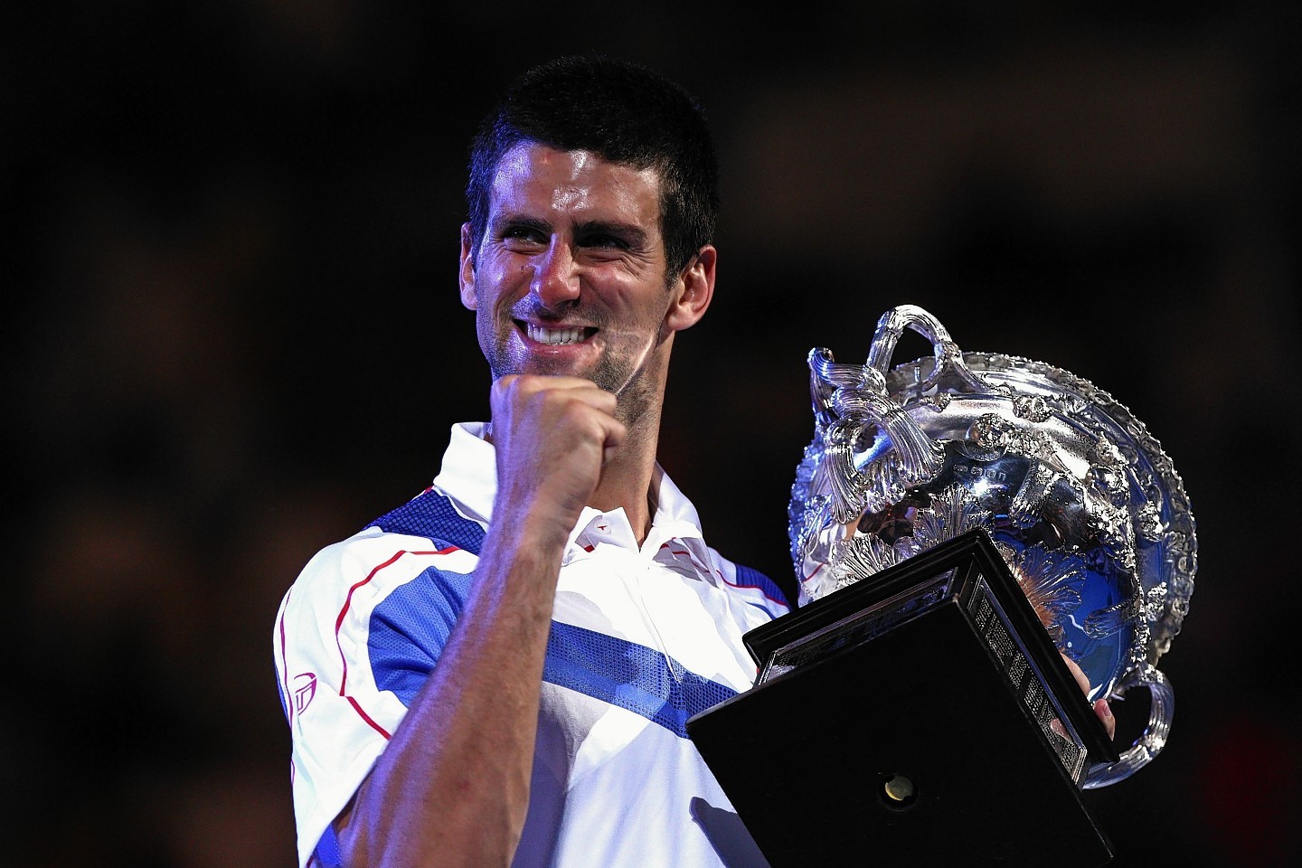 Djokovic celebrates his 2011 Australian Open win