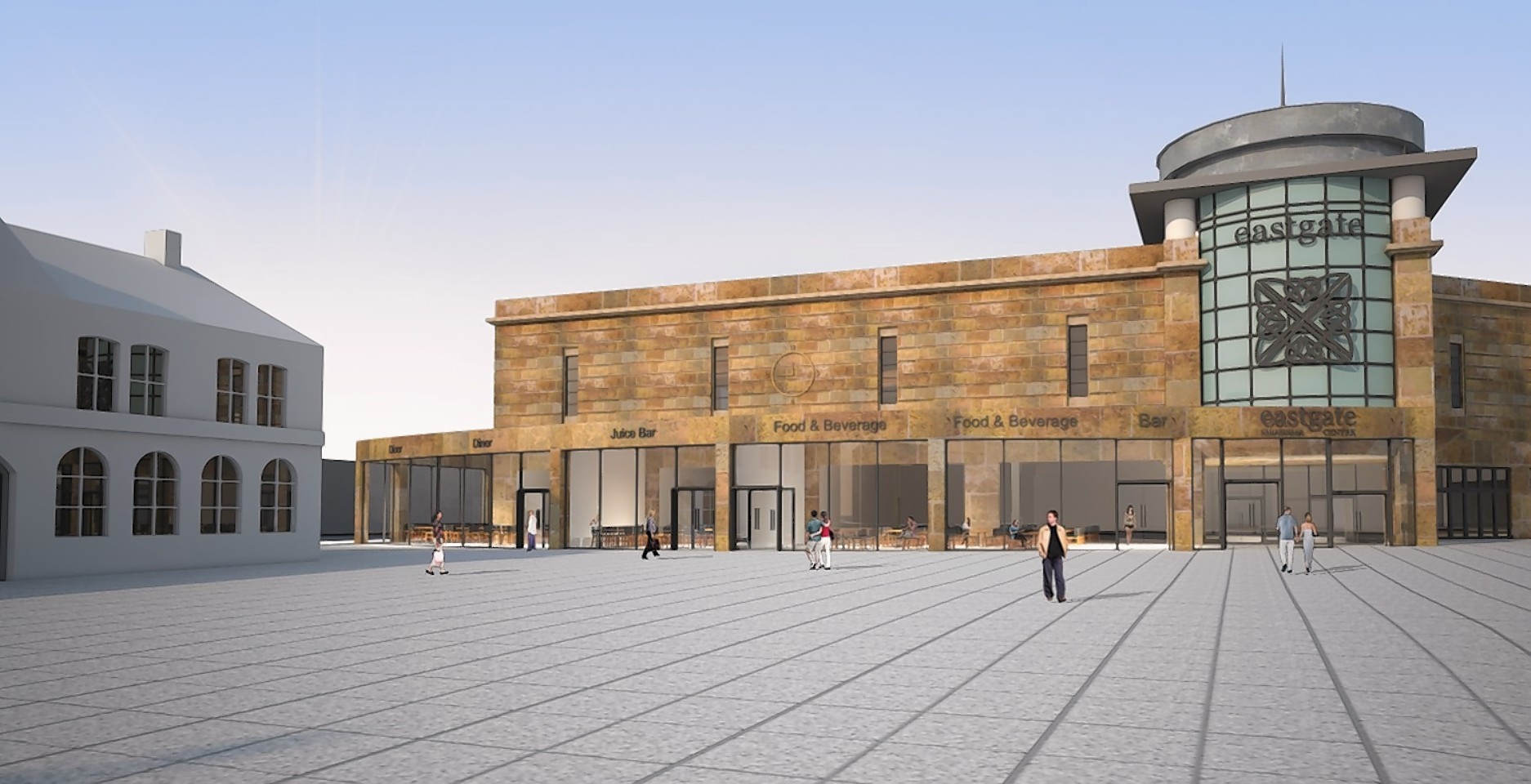 Artist impressions for the eastgate shopping centre in Inverness. Shows facade extension