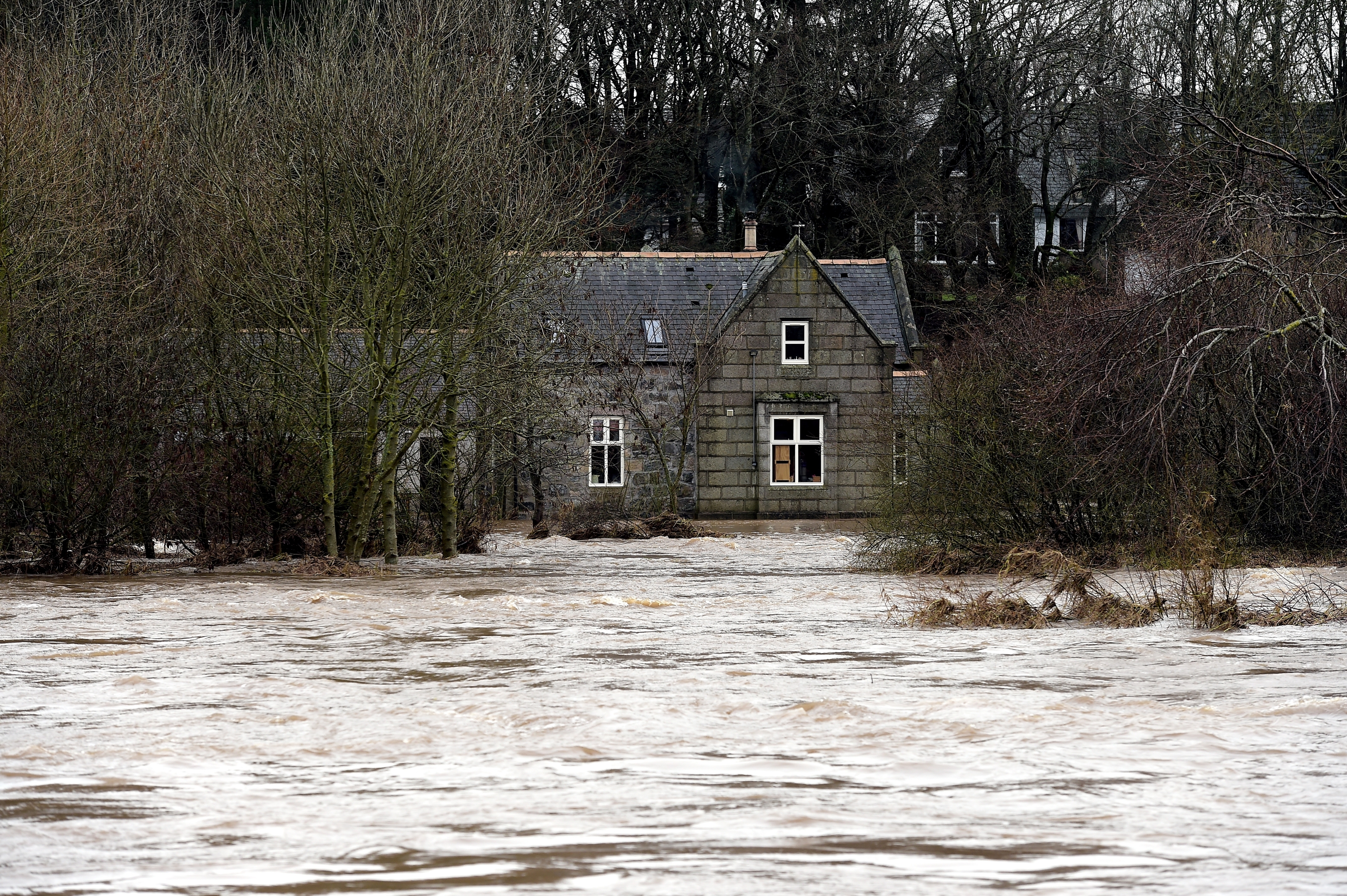 The River Ythan has burst it's banks at Ellon. The home of George Thomson on the banks of the Ythan near the old bridge which was flooded last night. 