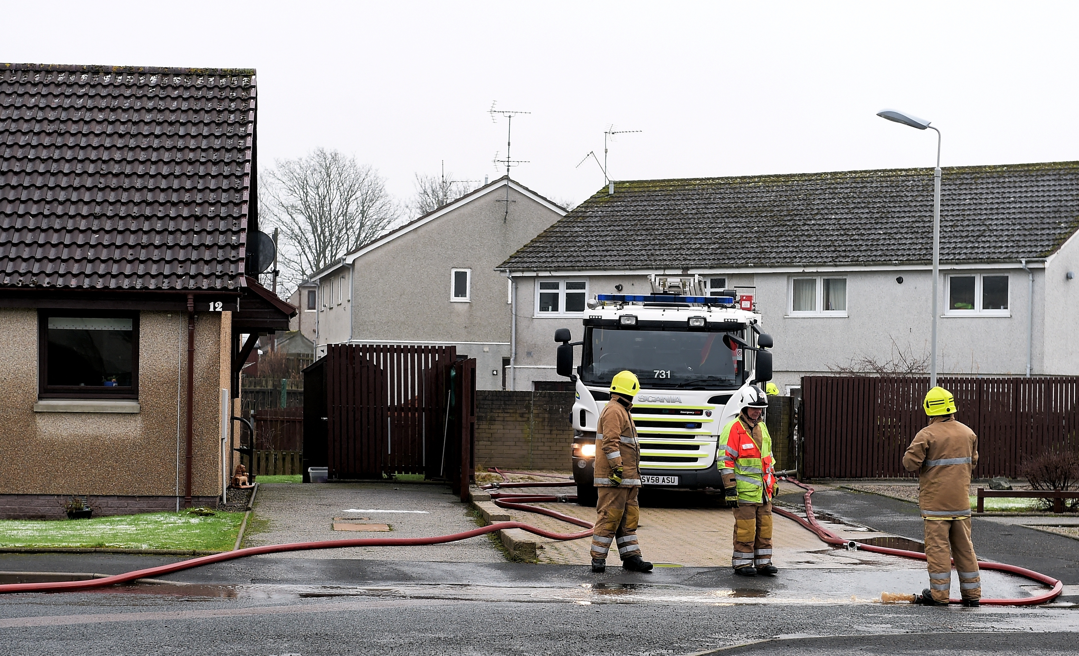 The River Ythan has burst it's banks at Ellon. Scottish Fire and Rescue pump water out of an area with an electric substation at Modley Close, which resulted in no power in the area since the early hours of the morning. 